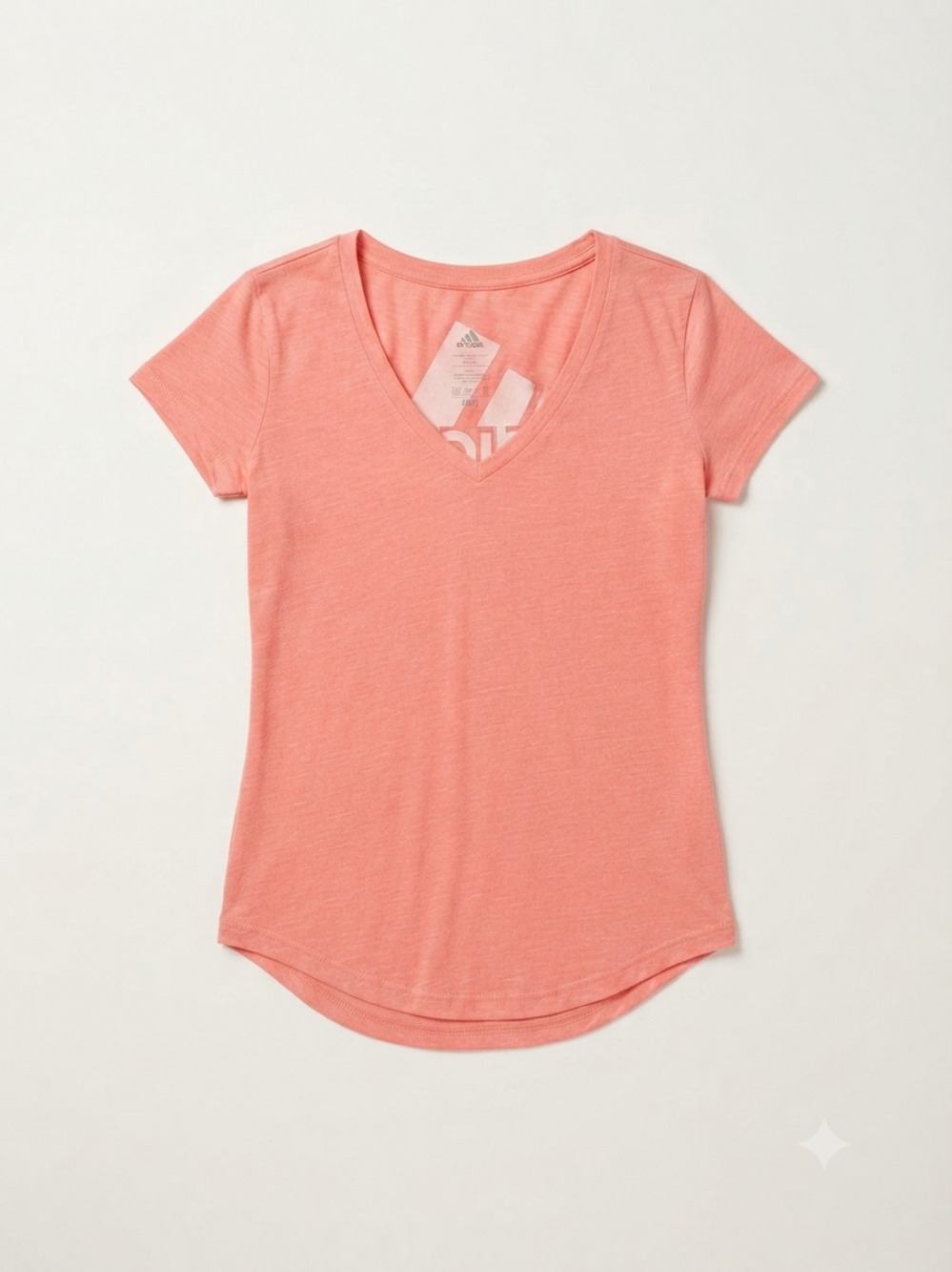 Adidas heathered coral v-neck short sleeve t-shirt with inverted logo